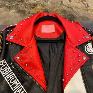 Red Leather Studded Jacket.